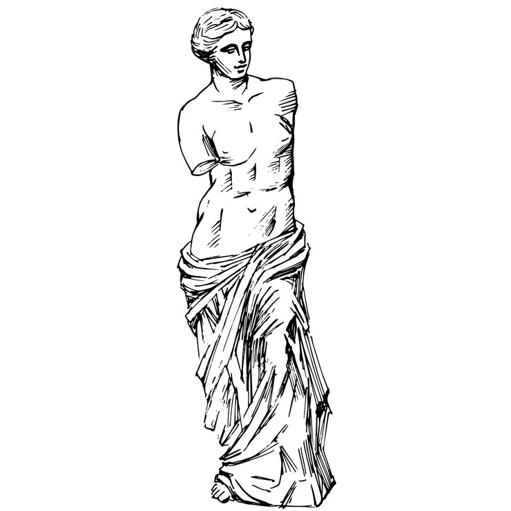 Linea arte vettoriale della statua antica di Afrodite o Venere di Milo Linea arte dell'antica scultura greca