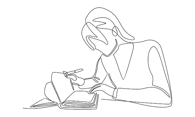 linea continua del libro di lettura della donna