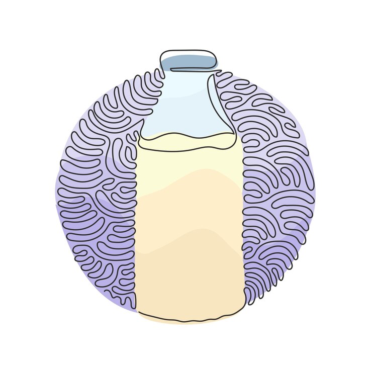 Vettore linea continua di disegno bottiglia di vetro chiusa latte naturale bottiglia di latte fresco di mucca per colazione