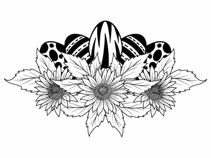 Vettore linea d'arte delle uova di pasqua fiore