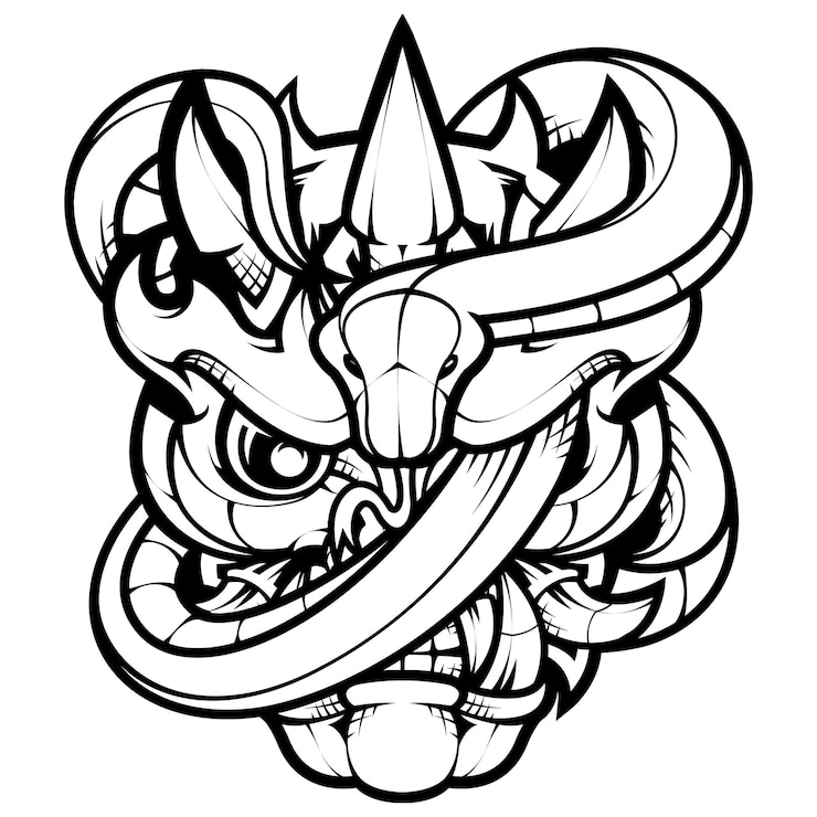 Vettore linea del logo della mascotte della testa di oni art