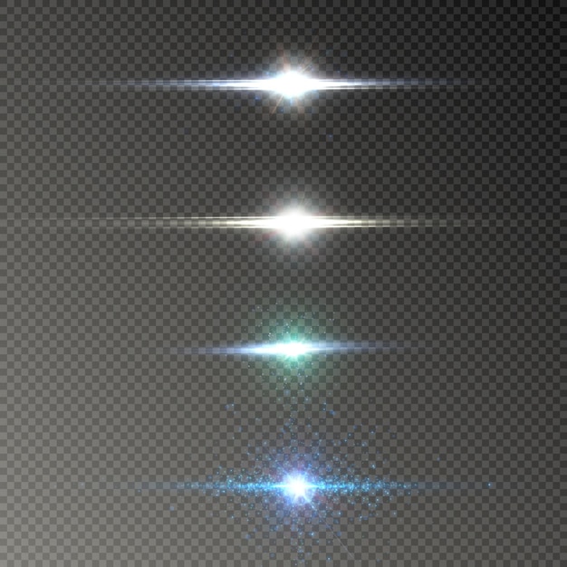 Linea di luce effetto luce con riflessi scintillanti su sfondo trasparente Vettore