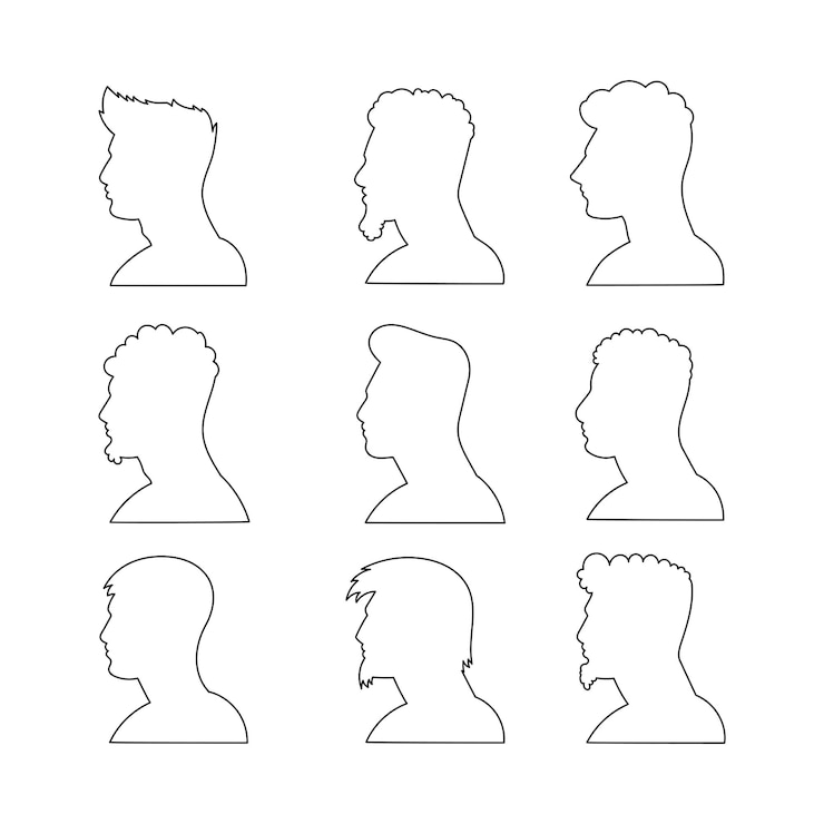 Vettore linea di testa dell'uomo collezione di icone stile di contorno illustrazione di elementi isolati