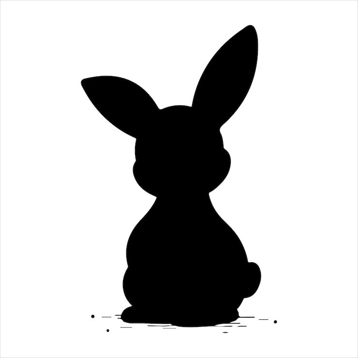 Vettore linea disegnata con il coniglio in piedi vettore silhouette nero e bianco