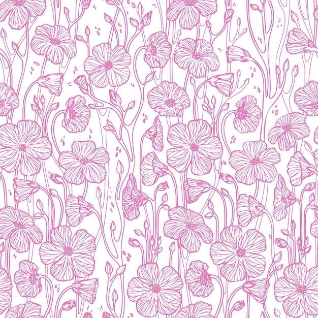 Linea fiori rosa su sfondo bianco modello vettoriale