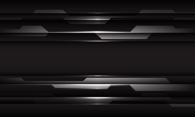 Linea geometrica cyber nera d'argento astratta sul fondo futuristico moderno di tecnologia di progettazione grigio scuro