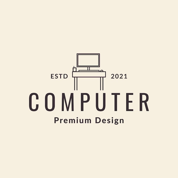 Linea monitor hipster computer logo design vettore grafico simbolo icona segno illustrazione idea creativa