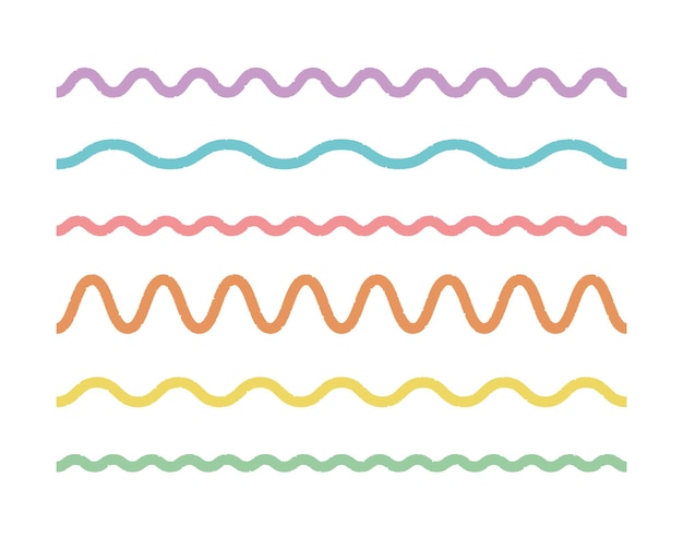 Linea ondulata impostata su sfondo bianco Elemento di design semplice con contorno di colore