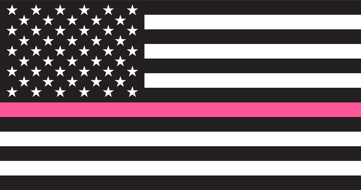 Vettore linea rosa sottile bandiera americana consapevolezza del cancro al seno donne illustrazione della bandiera degli stati uniti