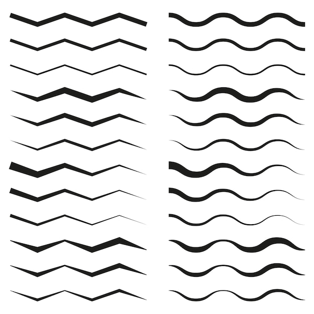 Linee a zigzag nere curve astratte ondulate elementi geometrici minimalisti collezione di modelli semplici