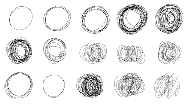 Linee casuali caotiche incastrate grunge rotonde scarabocchi a mano disegno folle scarabocchioni incastrati