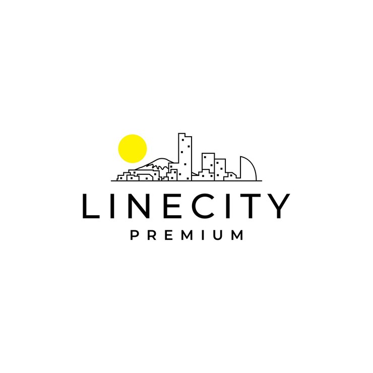 Linee d'arte città con design del logo del sole
