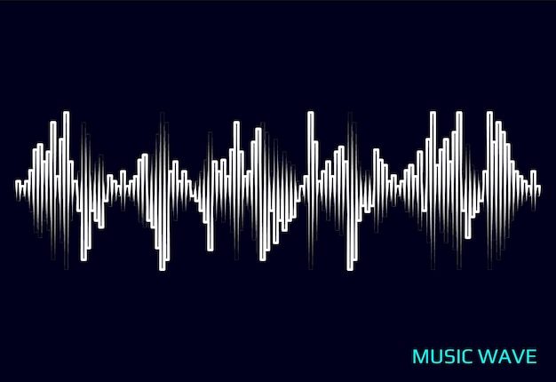 Linee d'onda bianche su sfondo nero Elemento equalizzatore di frequenza stilizzato Icona del lettore musicale a impulsi sonori vettoriali Moderno concetto di audio digitale