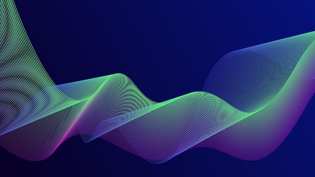 Linee d'onda luminose astratte su sfondo blu scuro Modello d'onda dinamico Linee d'onda fluide moderne Concetto tecnologico futuristico Adatto per banner manifesti copertine brochure volantini siti web