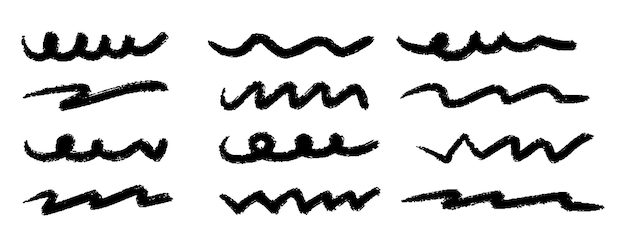 Linee di gesso matita sottolinea tratto di matita a penna linee di marcatore squiggly pennello scarabocchi vettor