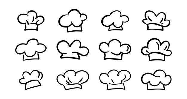 Linee di scarabocchi di cappello Art Drawing Icon Design Elements Collection Logo set disegnato a mano isolato