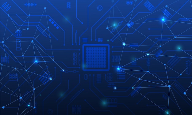 Linee di schede a circuito astratto sfondo tecnologico a gradiente blu