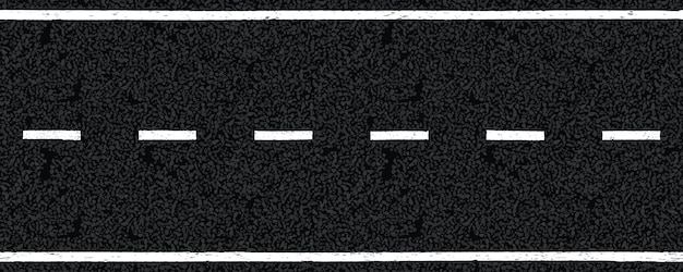 Linee di segnali stradali bianche punteggiate e solide sulla vista dall'alto della strada asfaltata