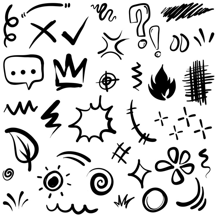 Vettore linee doodle frecce cerchi e curve vettori elementi di progettazione disegnati a mano isolati su sfondo bianco per l'illustrazione vettoriale infografica
