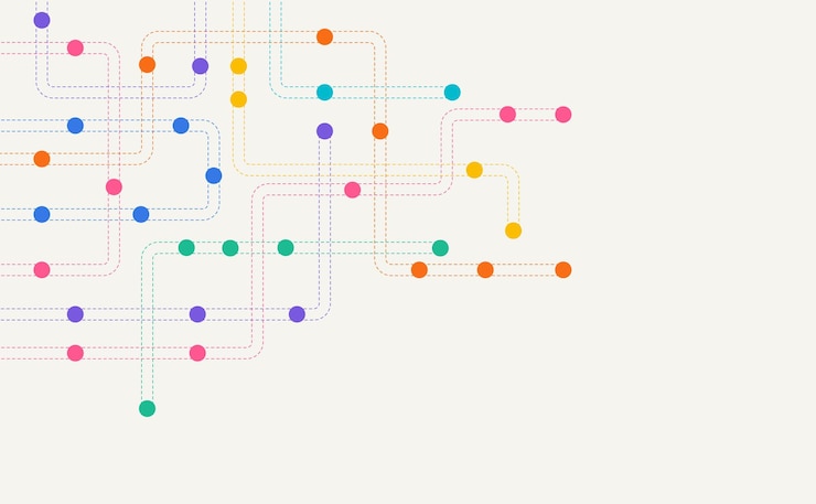 Vettore linee e punti di connessione del circuito tecnologia di rete e concetto di connessione connessioni di nodi di rete decentralizzati