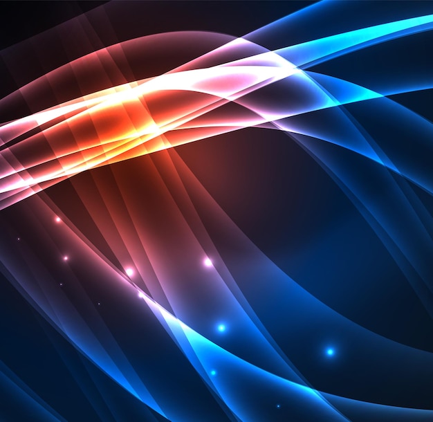 Linee energetiche onde luminose nello sfondo astratto vettoriale scuro. Modello di progettazione di presentazione aziendale o tecnologica vettoriale o modello di volantino o banner Web geometrico