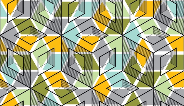 Linee geometriche 3d astratte senza cuciture, sfondo vettoriale. Illustrazione infinita del disegno di linea di ingegneria di stile di tecnologia. Utilizzabile per tessuto, carta da parati, avvolgimento, web e stampa.