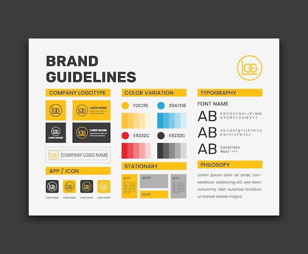 Linee guida del marchio A4 Set di layout per poster Stile semplice e moderne linee guida del marchio