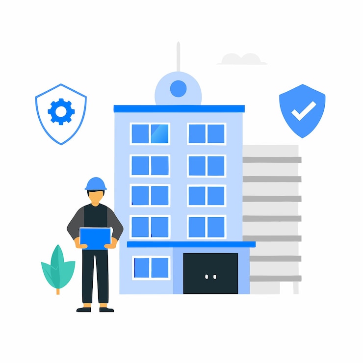 Vettore linee guida illustrate per la sicurezza degli edifici per strutture architettoniche