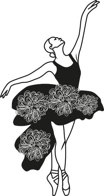 Linee nere della ballerina di ballo dell'acquerello. Ballerina danzante isolata. Perf di balletto classico disegnato a mano