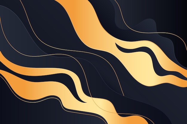 Linee ondulate dinamiche oro astratto su sfondo nero in stile di lusso