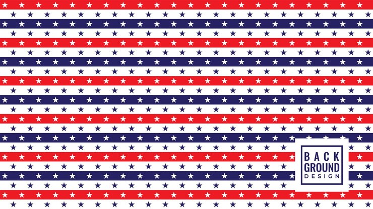 Linee orizzontali con ornamento di stelle Modello di progettazione di sfondo americano Tema di colore blu bianco rosso