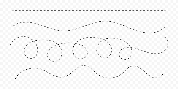 Linee punteggiate vettoriali disegnate a mano su sfondo trasparente