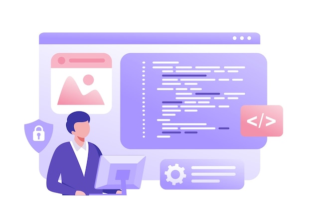 linguaggi di programmazione di sviluppo web css html it ui programmatore personaggio di cartone animato sviluppo di sito web codifica vettoriale piatto illustrazione banner per sito web