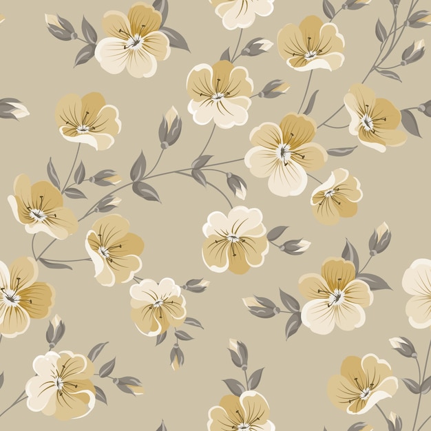 Linum modello senza cuciture per campioni di tessuto. Modello con fiori rossi e piccole foglie. Illustrazione vettoriale.