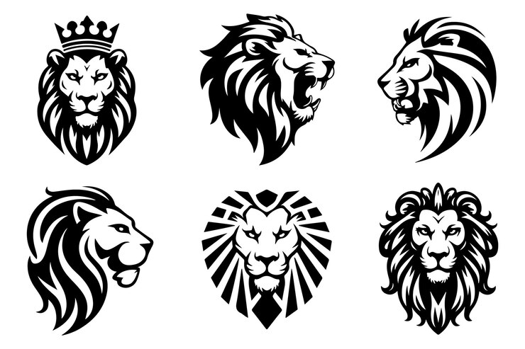 Vettore lion head collection roaring regal and powerful expressions