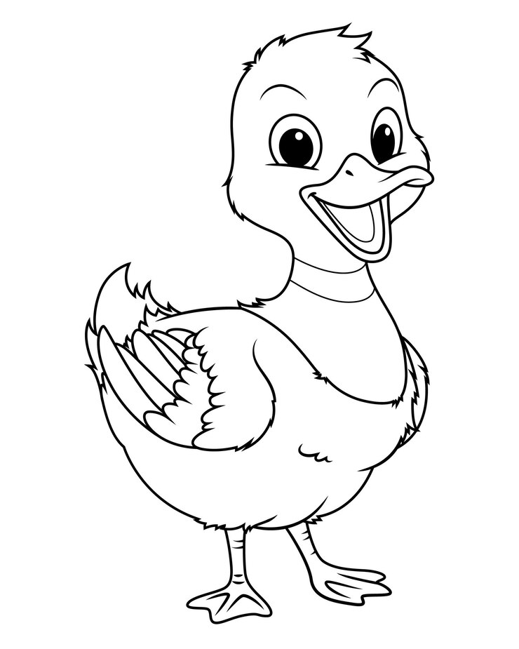 Little Mallard Duck Cartoon animale illustrazione BW