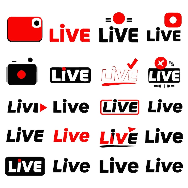 Vettore live streaming icon vector set bold logo di trasmissione rosso e nero in vector