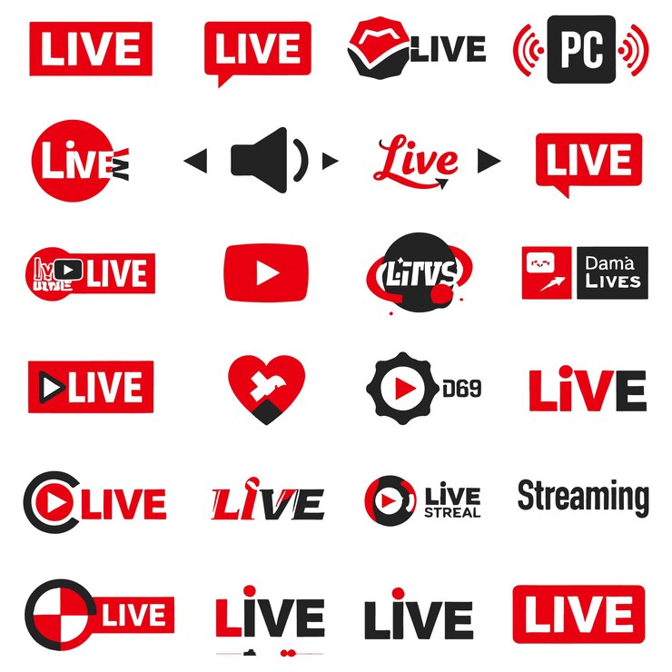Vettore live streaming icon vector set bold logo di trasmissione rosso e nero in vector