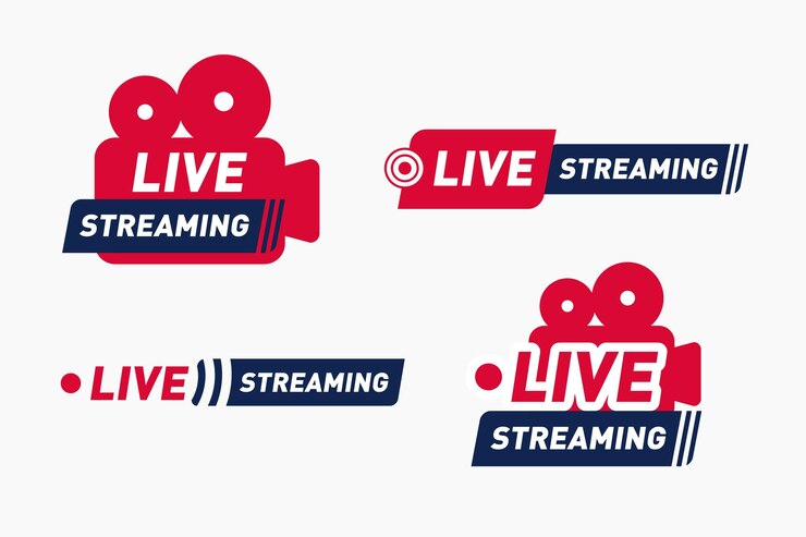 Vettore live streaming logo icona badge adesivo tag pulsante segno notizie terzo inferiore modello di trasmissione online