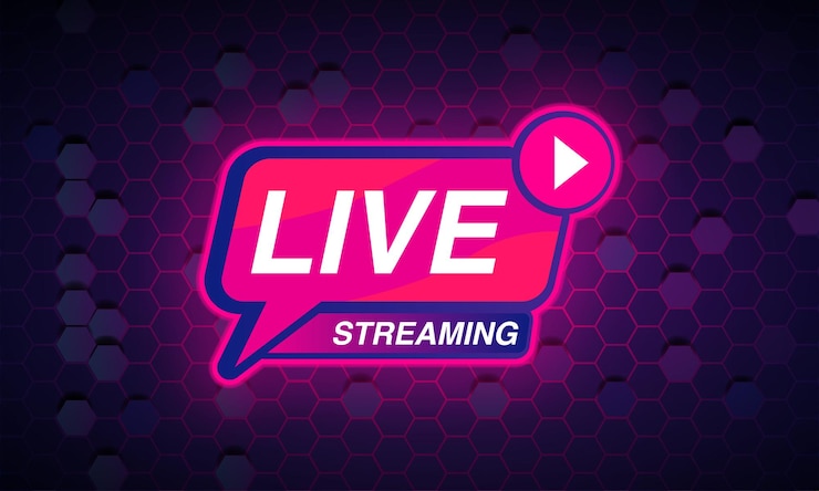 Vettore live streaming testo effetto neon 3d design premium