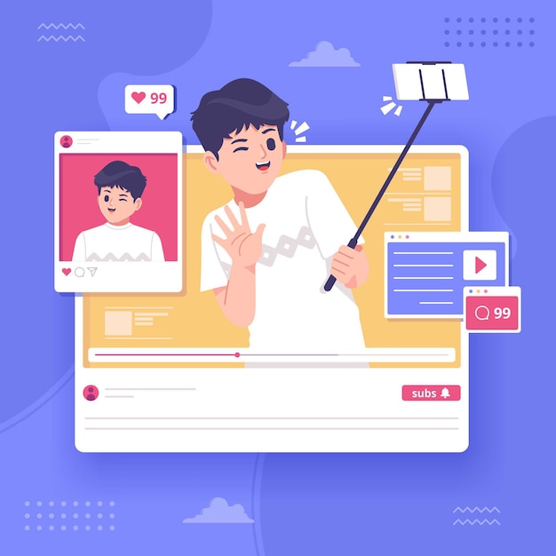 live streaming video blogger concetto illustrazione sfondo