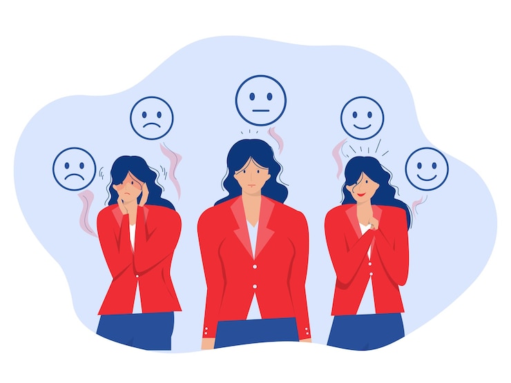 Vettore livello di soddisfazione businesswoman che mostra diversi volti ed emozioni customer selection