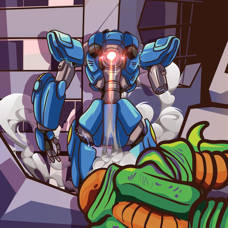 Vettore lo scontro finale robot contro mostro illustrazione 1