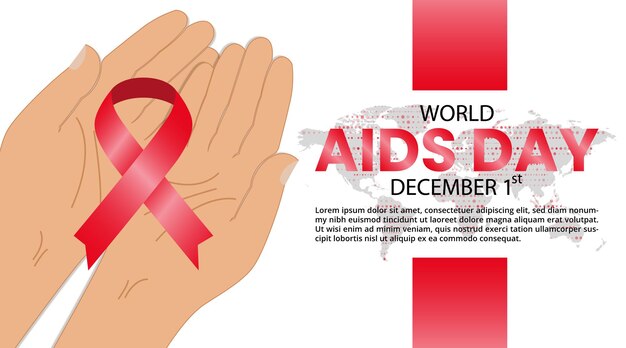 Lo sfondo della giornata mondiale dell'AIDS con le mani presenta un nastro rosso