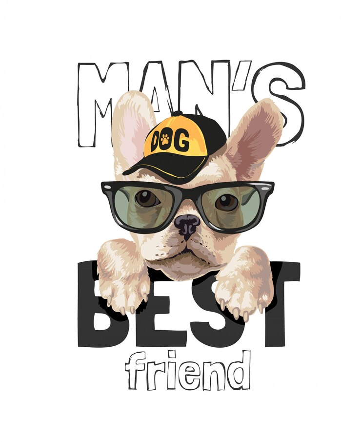 lo slogan del migliore amico dell'uomo con il cane sveglio nell'illustrazione degli occhiali da sole