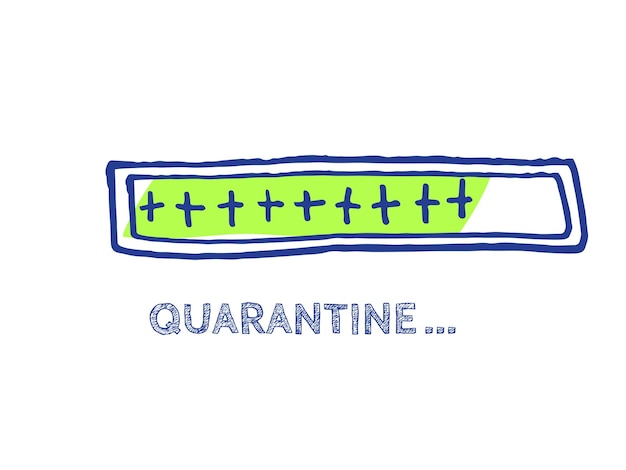 Lo stato della barra di avanzamento della fine del coronavirus. Illustrazione di quarantena. Elemento infografico con indicatore di completamento al 90%. Barra di schizzo del sito Web con parte di riempimento regolabile. Caricatore disegnato a mano vettoriale COVID-19.