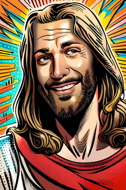 Lo stile retro dei fumetti sorridente di Gesù Cristo