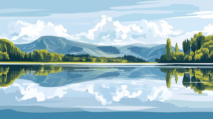 Vettore lo straordinario paesaggio riflesso del lago rotorua