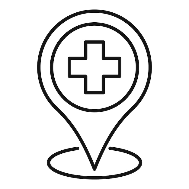 Localizzazione pin che indica la clinica medica con l'icona del simbolo della croce