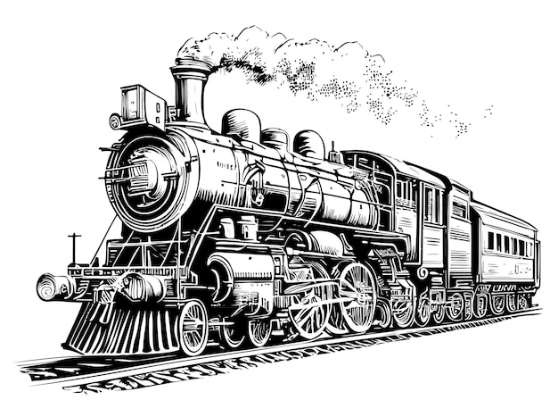 Locomotiva a vapore schizzo disegnato a mano illustrazione vettoriale